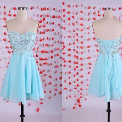Elegant Mini Prom Dress,sweetheart Prom Dress,blue..