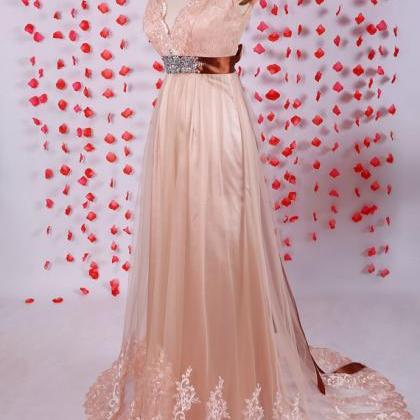 Elegant V-neck Prom Dress,champagne Prom..