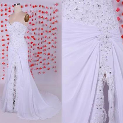 Elegant Sweetheart Wedding Dress, White A-line..