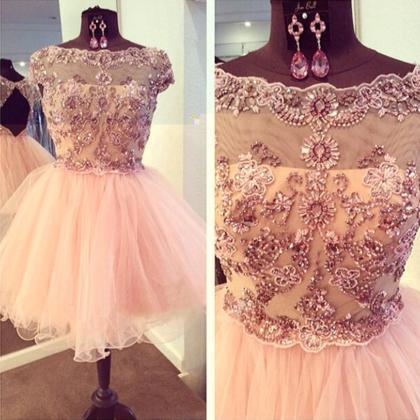 Cap Sleeve Prom Dress, Pink Prom Dress, Lovely..