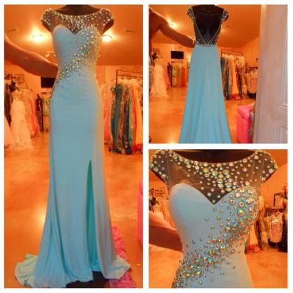 Blue Prom Dress, Cap Sleeve Prom Dress, Charming..