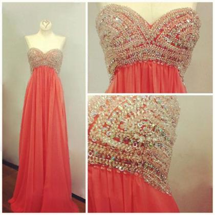 Coral Prom Dress, Sweet Heart Prom Dress, Beading Prom Dress, Charming