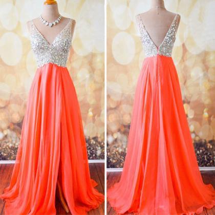 coral prom dress, off shoulder prom..
