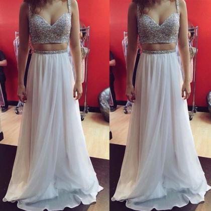 Ivory Prom Dress, Two Piece Prom Dress,..