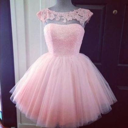 Cap Sleeve Prom Dress, Pink Prom Dress, Cute Prom..