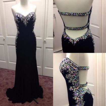 Black Prom Dress, Floor-length Prom Dress, Open..
