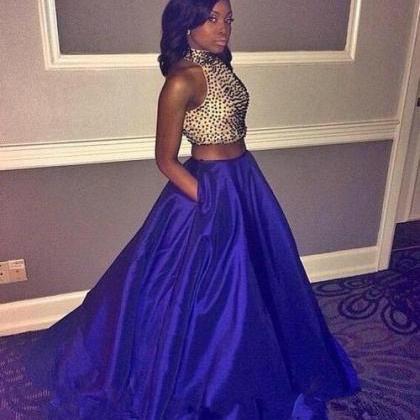 2016 Prom Dress, 2 Piece Prom Gown, Royal Blue..