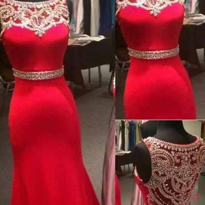 Modest Prom Dresses , Design Red Satin Prom Dress,..