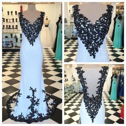 Sexy Black Lace Beading Sweep Train Evening..