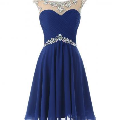 Short Blue Chiffon A-line Homecoming Dress With..