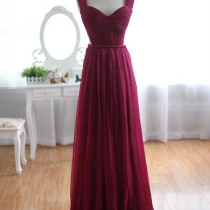 Long Chiffon Prom Dress, Burgundy Prom Gowns,..