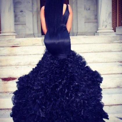 Sexy Black Prom Dresses, African V Neck Black..