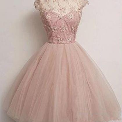 Short Homecoming Dresses, Blush Pink Tulle Prom..