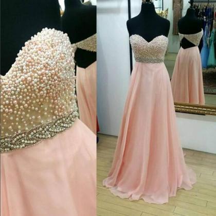 Pink Prom Dress,beaded Chiffon Prom Dress,formal..