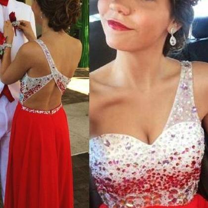 Red Prom Dress, One Shoulder Prom Dress,beaded..