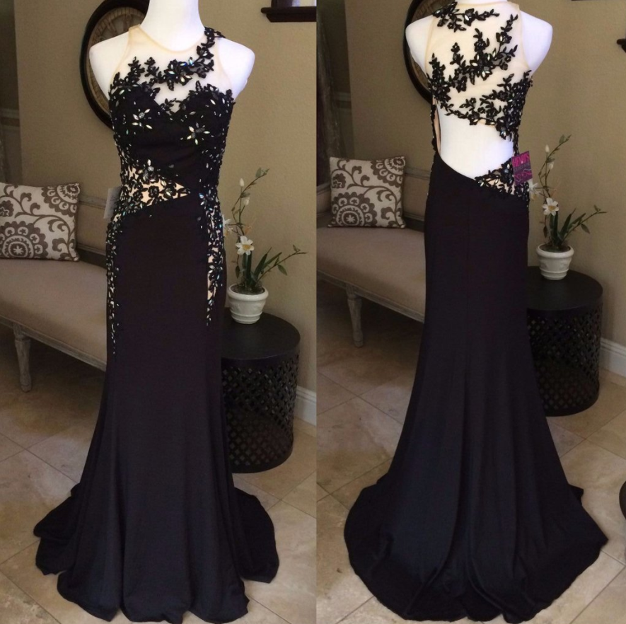 Black Lace Appliques Mermaid Formal Long Evening Prom Dress, Pd4667