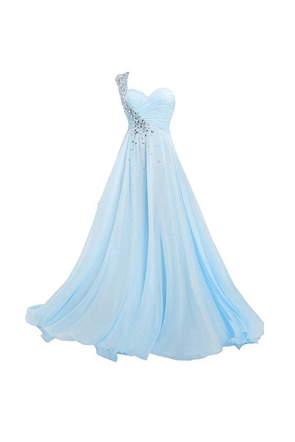Sky Blue Chiffon One Shoulder Chiffon Long Prom Dress, Pd5105