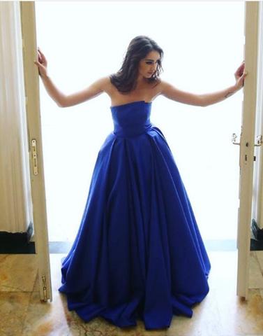 Royal Blue A-line Strapless Simple Long Prom Dress, Pd5600