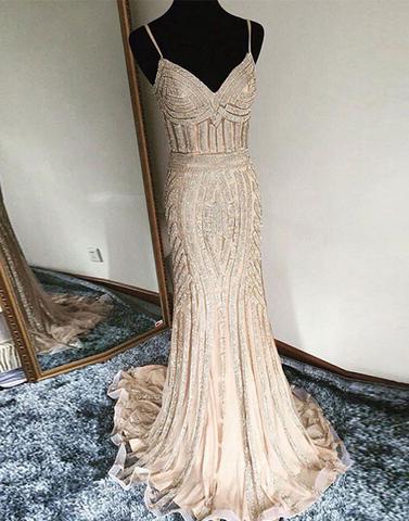 Gold Sparkle Mermaid Long Prom Dress, Pd5601