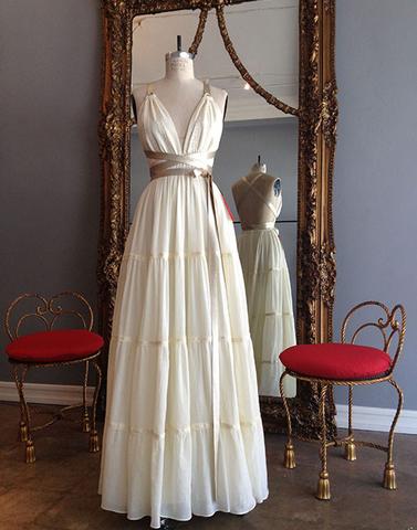 Ivory Lace Up A-line Long Prom Dress, Pd5602