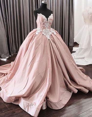 Strapless A-line Lace Appliques Dusty Pink Prom Dress, Pd1547