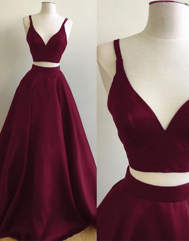 Two Pieces Burgundy A-line Long Prom Dress, Pd14208
