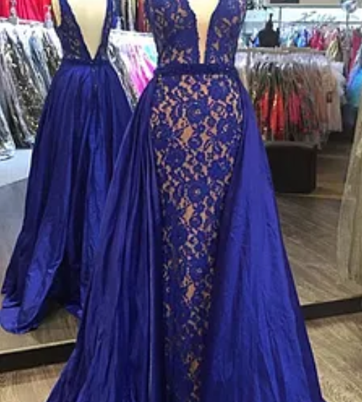 Modest Royal Blue A-line Long Prom Dress,Royal Blue Formal Gown Y6965