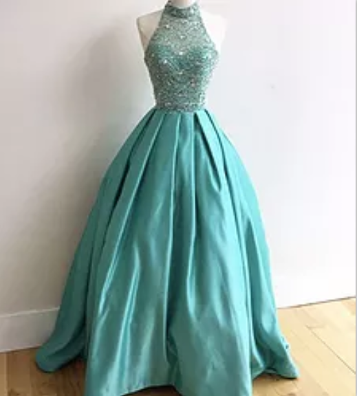 Formal Blue Beaded Top A-line Princess Long Prom Dress, Pd14229