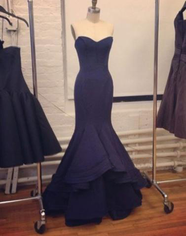Simple Formal Strapless Mermaid Navy Blue Long Prom Dress, Pd14246