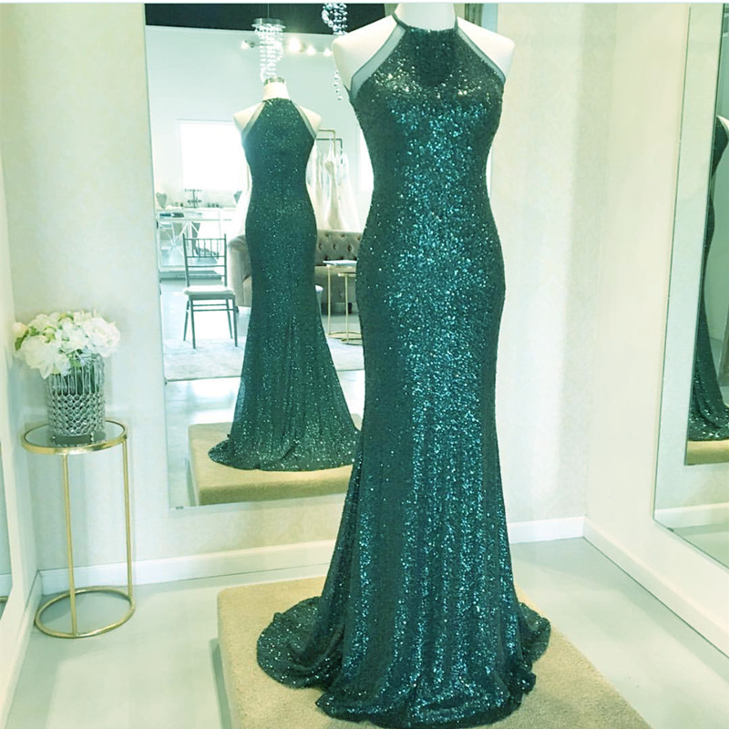 Halter Prom Dress,mermaid Prom Dress,sexy Long Evening Gowns,emerald Green Bridesmaid Dress,sequins Bridesmaid Dresses, Pd1230