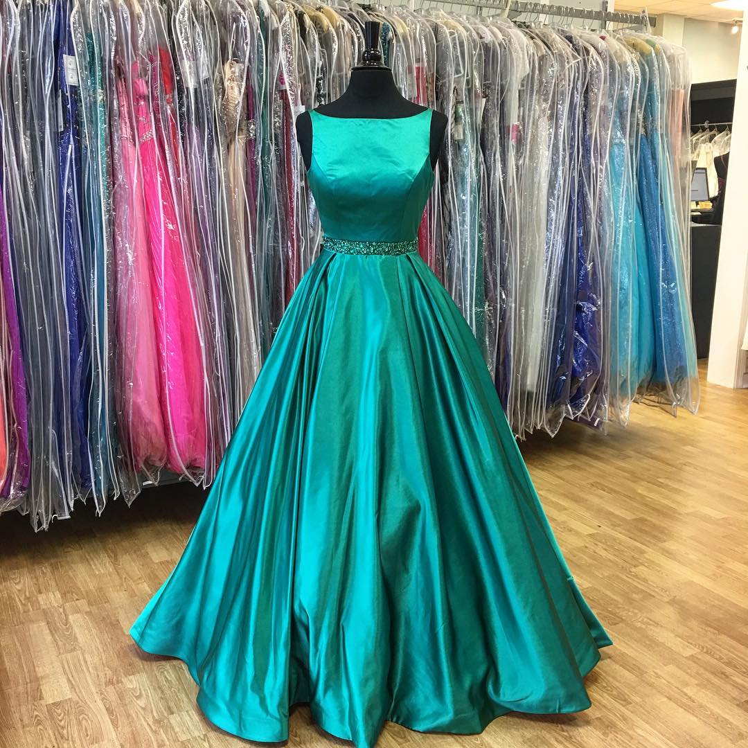 2017 A-line Green Satin Simple Long Formal Prom Dress, Pd15007
