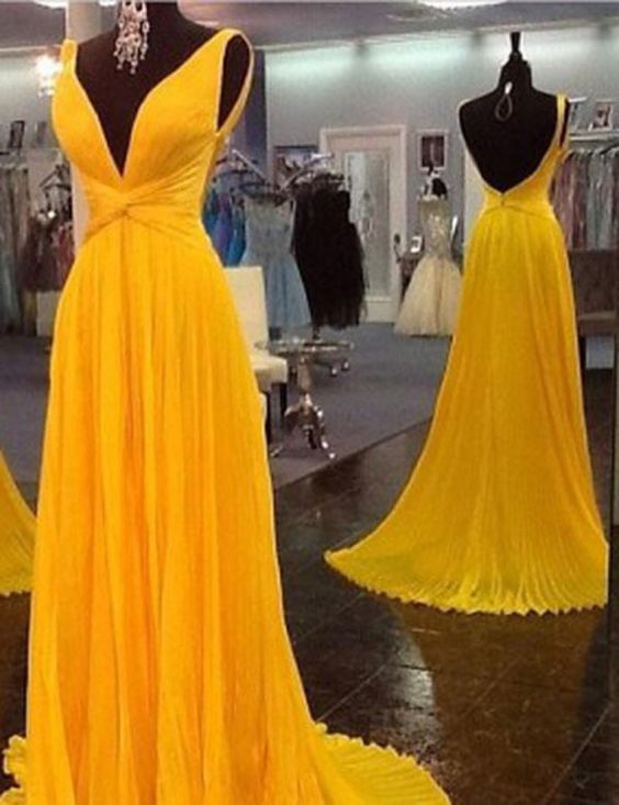 Yellow Prom Dresses,backless Prom Gown,open Back Evening Dress,chiffon Prom Dress,sexy Evening Gowns,yellow Formal Dress, Pd3049