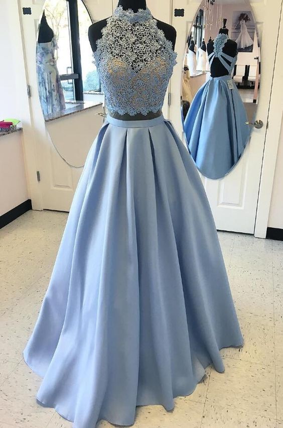 Prom Dresses,light Blue Prom Dress, Prom Gown,2 Pieces Prom Dresses,evening Gowns,2 Piece Evening Gown,lace Prom Gowns, Pd3052