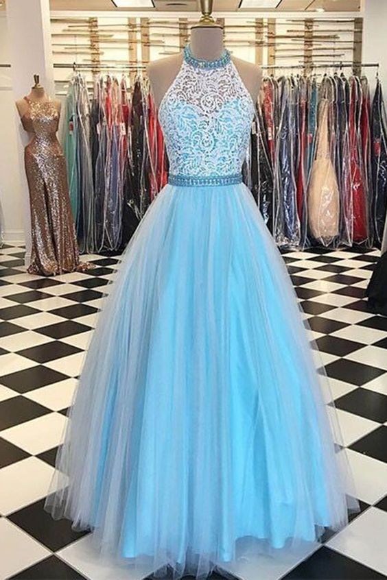 Prom Dresses,light Sky Blue Tulle Prom Dress,modest Prom Gown,ball Gown Prom Gown,princess Evening Dress,pd3110