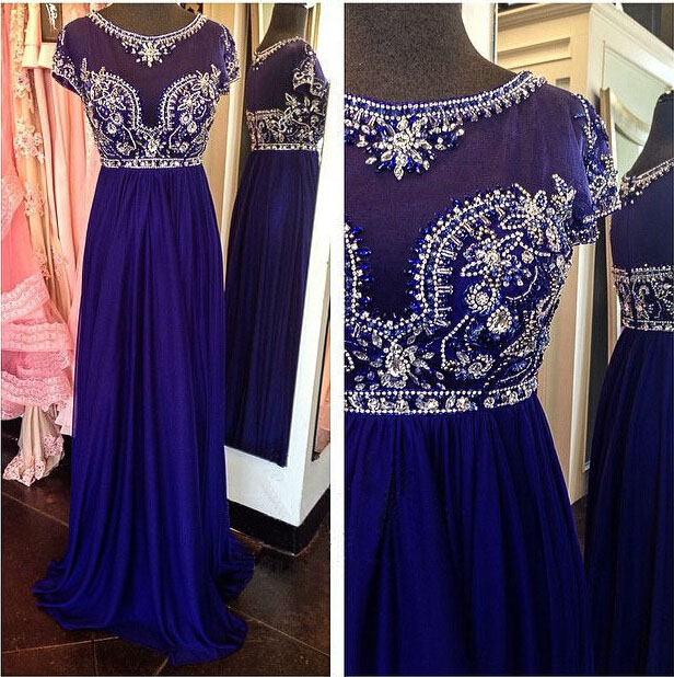 Royal Blue Long Pom Dresses,custom Made Pom Dresses,beading Pom Dresses,chiffon Pom Dresses,a-line Evening Gowns,pd0204