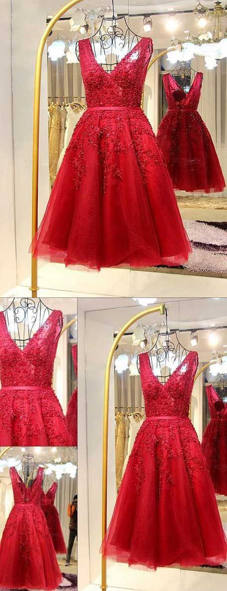 Red Homecoming Dresses,knee Length Homecoming Dresses,low Back Homecoming Dresses With Lace,short Red Homecoming Dresses,pd14034