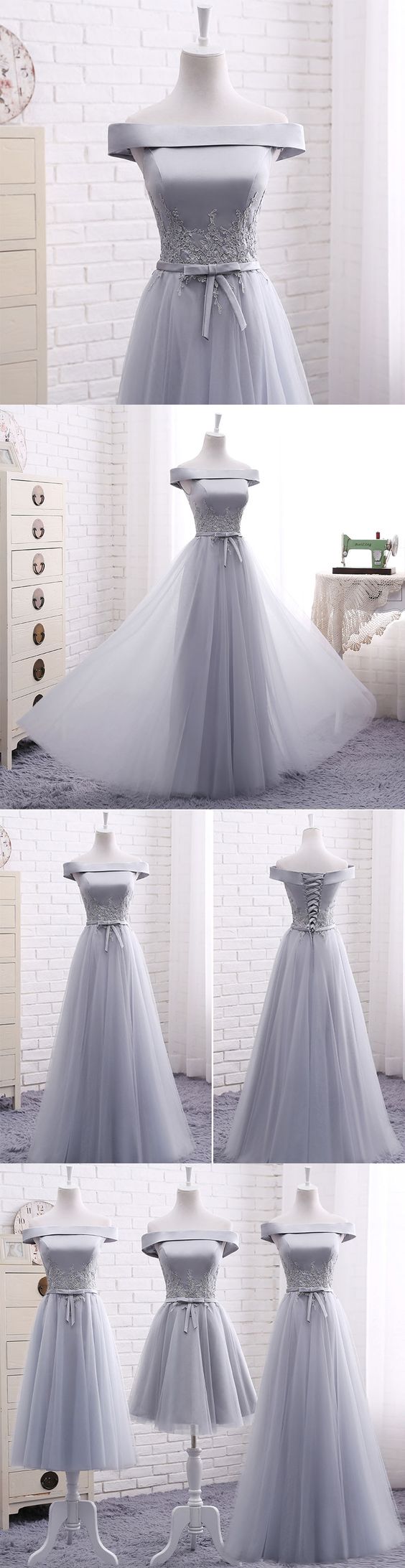 Gray Tulle Long Senior Prom Dress, Simple Bridesmaid Dress Sexy Prom Dresses,evening Gowns,pd14096