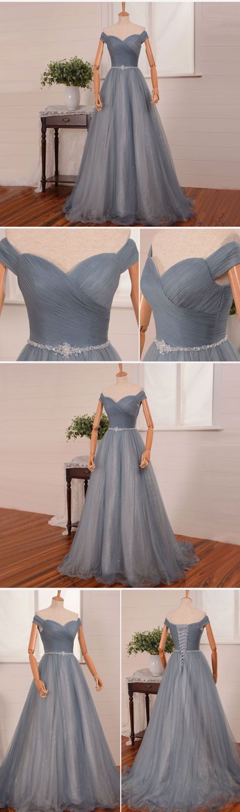 Simple Gray Tulle Long Tulle Prom Dress, Gray Evening Dress, Gray Bridesmaid Dress,pd14103