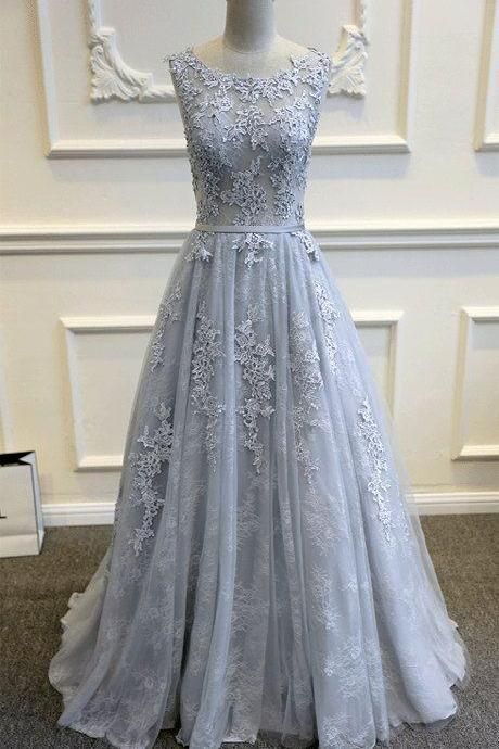Gray Tulle Off Shoulder Long A-line Senior Prom Dress, Simple Bridesmaid Dress,pd14107