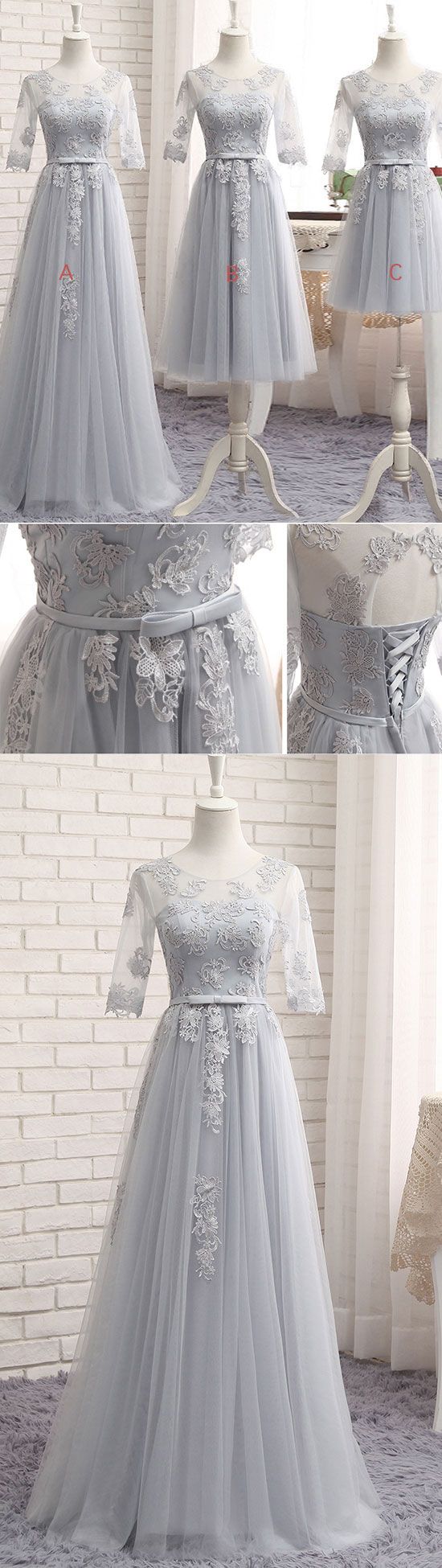 Gray Tulle Lace Long Prom Dress, Gray Bridesmaid Dress, Gray Tulle Lace Long Wedding Party Dress,pd14112
