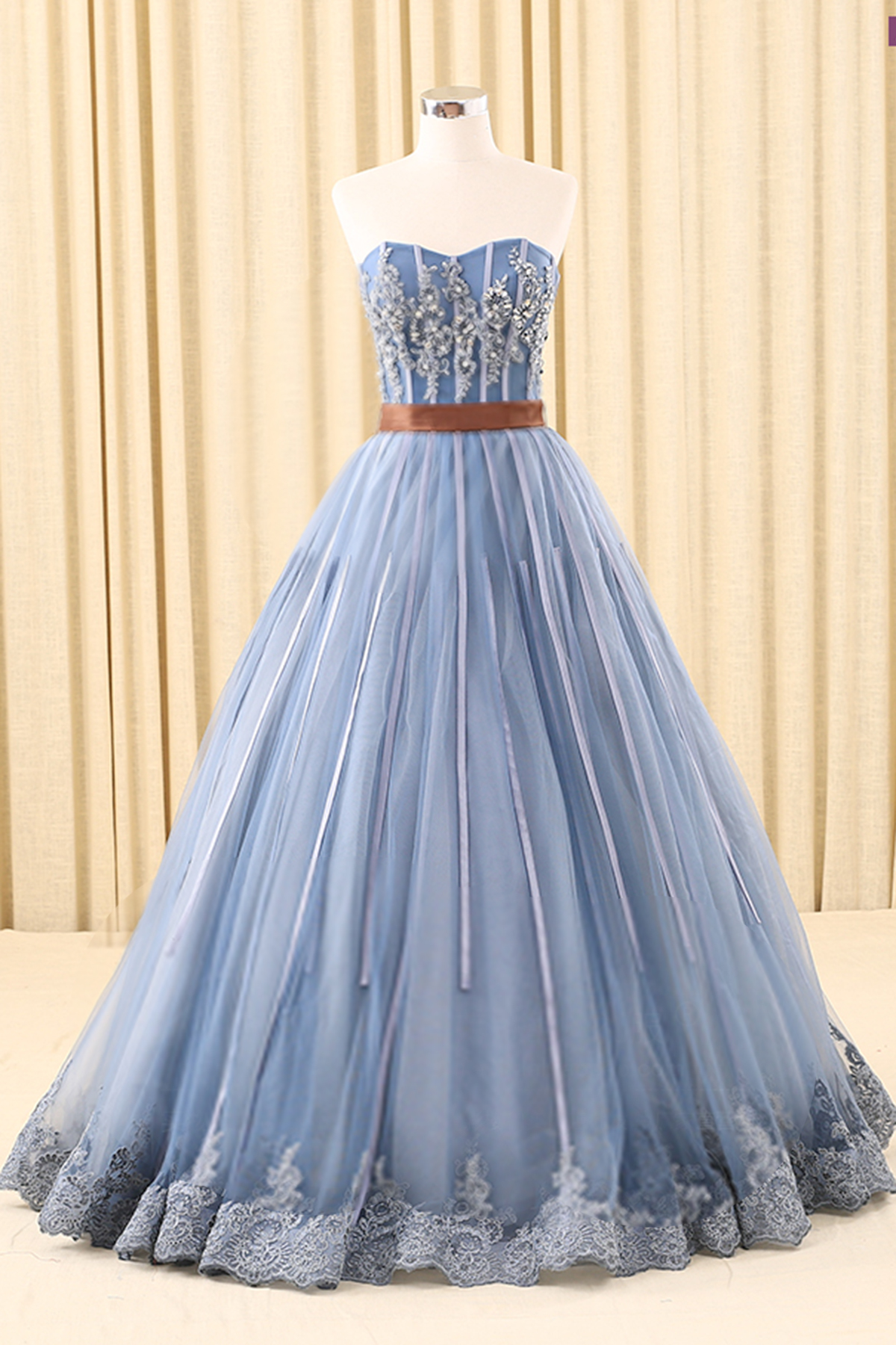 Prom Dresses, Fashion Prom Dresses,blue Sweetheart Neckline Long Tulle Prom Dress With Beading,pd14165