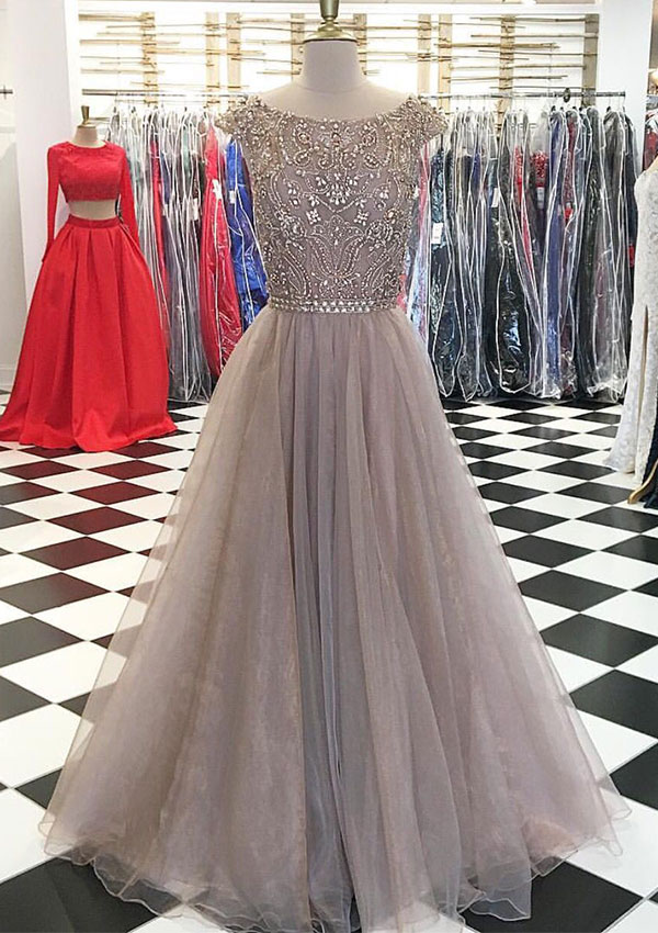 Unique Round Neck Sequin Long Prom Dress, Evening Dress, Champagne Formal Dress,prom Gowns 2018,pd14213