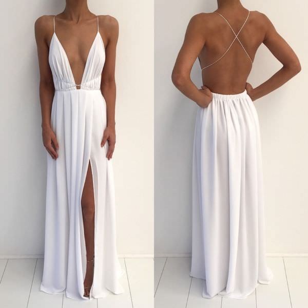 white maxi prom dress