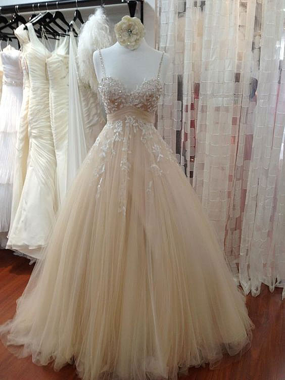 Champagne Sweetheart Neck Tulle Lace Prom Dress, Evening Dress, Formal Dress,prom Gowns 2018,pd14215