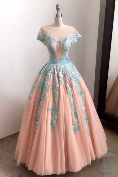 Unique Baby Blue Lace Appliques Long Formal Prom Dress, Tulle Evening Dress,pd14296