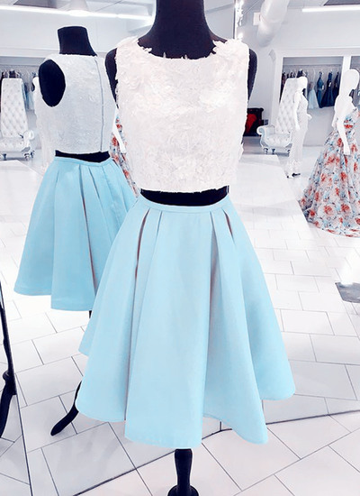 Babyblue Two Pieces Short Homecoming Dress, Lace Prom Dress,pd14299