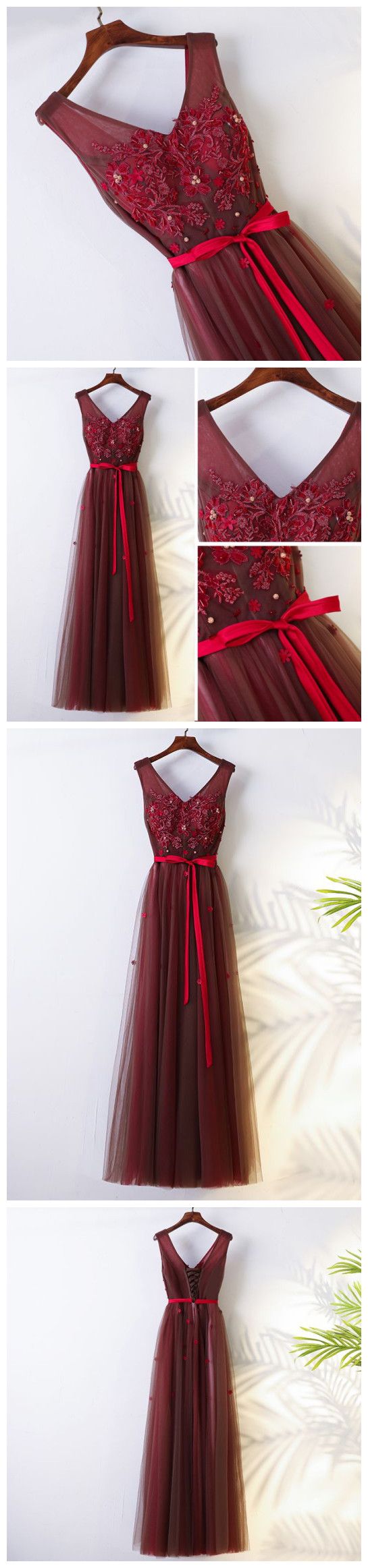 Elegant Tulle Lace Burgundy Long Prom Dress,wine Red Lace Evening Dress,pd14331