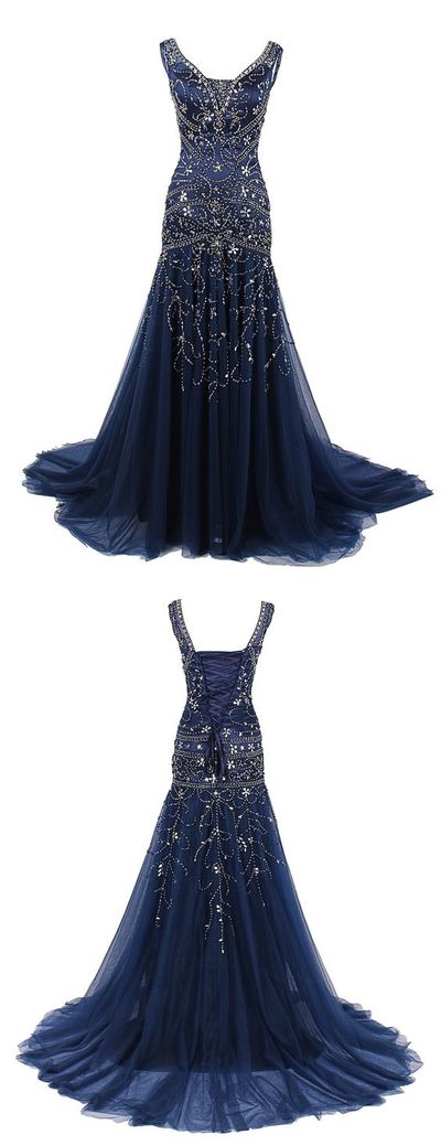 Navy Blue Long Prom Dress, 2018 Prom Dress, Long Prom Dress, Mermaid Evening Dress, Formal Dress,pd14360