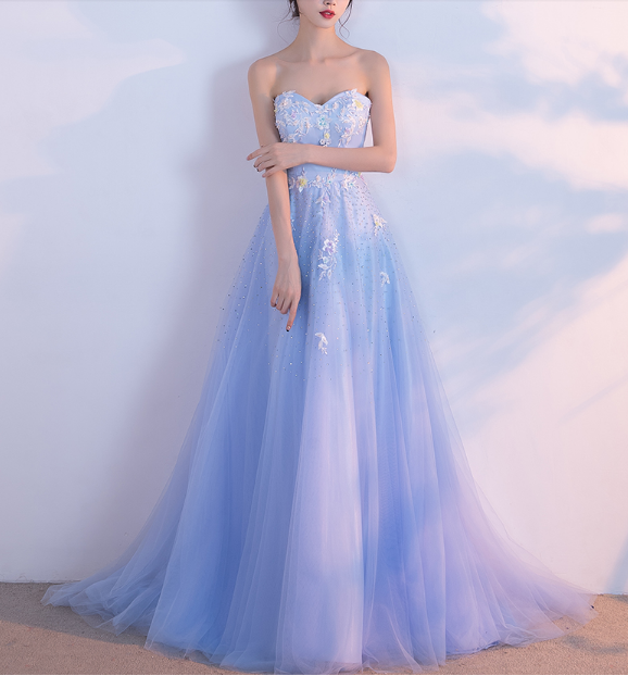 Charming Prom Dress, Elegant Light Blue Tulle Prom Dresses, Formal Evening Dress, Long Homecoming Dress,pd14378