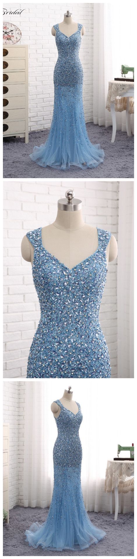 Tulle Light Blue Mermaid Prom Dress, Formal Evening Dress, Women Dress,pd14401